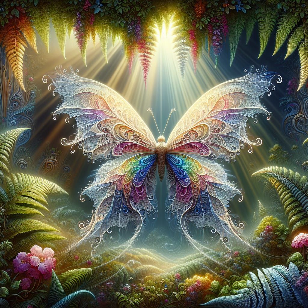 Whispering Wings in Mythical Bloom