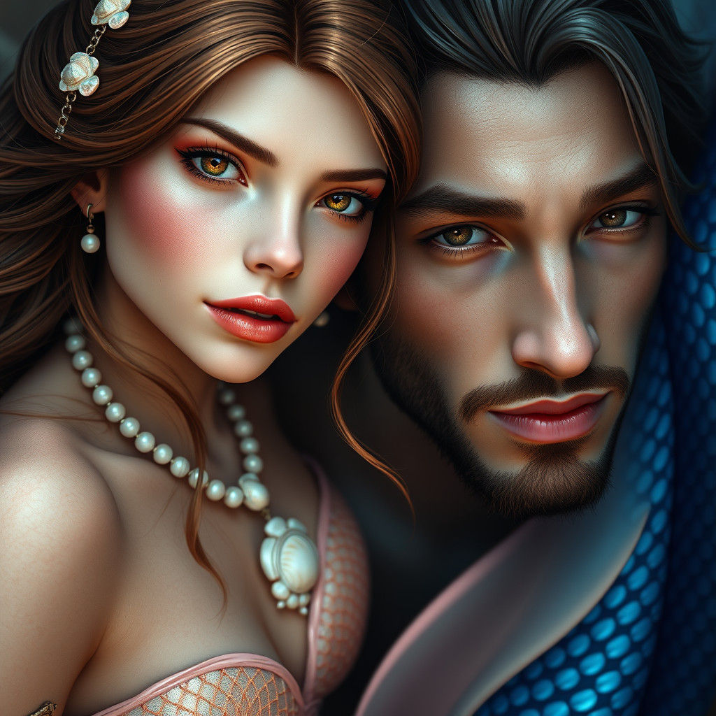 Mermaid Couple in Dreamlike Fantasy Art