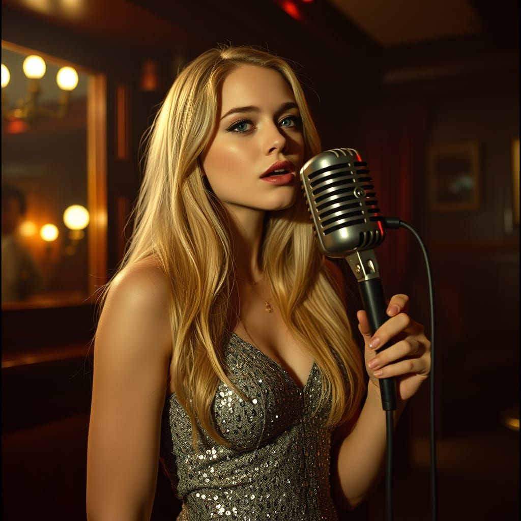 Blonde Singer in Smoky Jazz Club, Cinematic Film Still