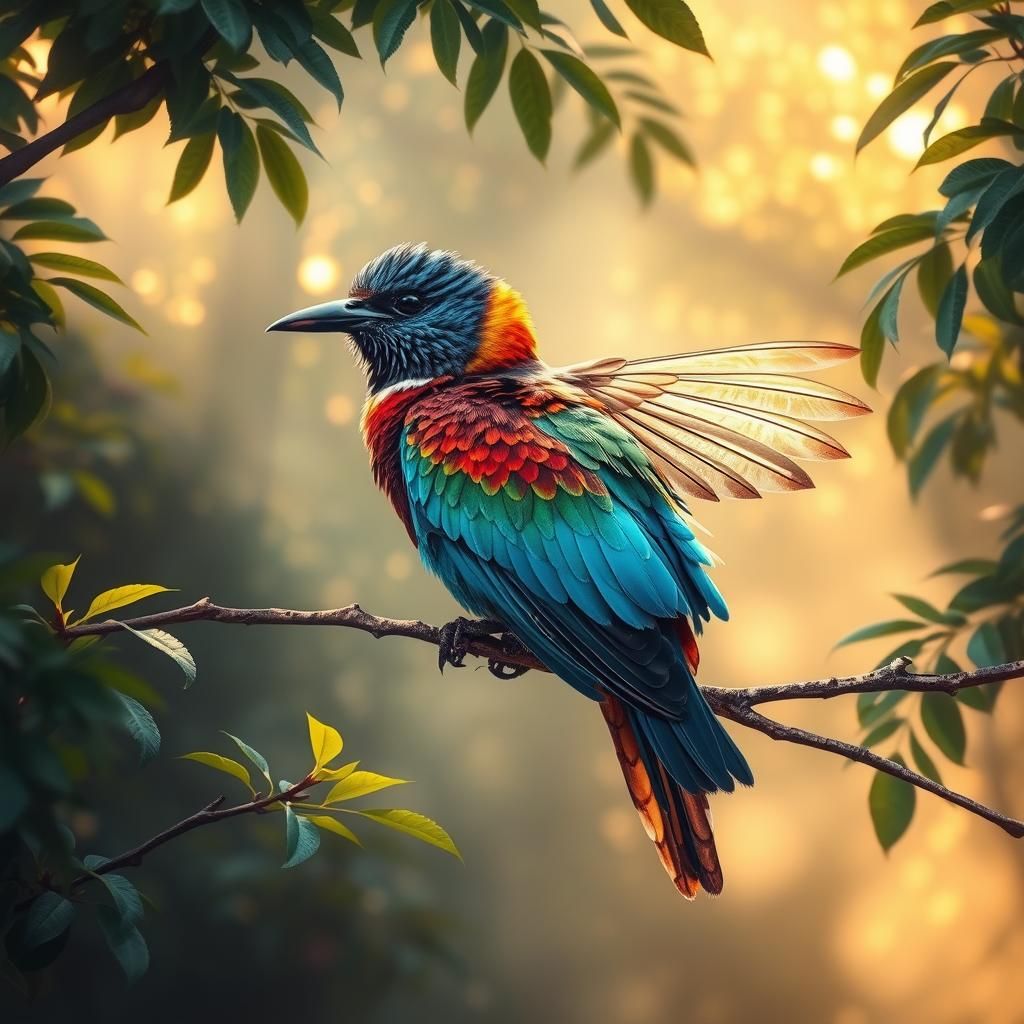 Majestic Bird in Lush Forest, Watercolor Style
