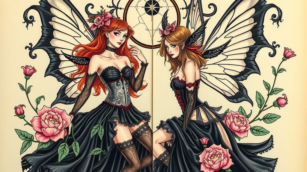 Gothic Fairies in Flash Tattoo Art Style