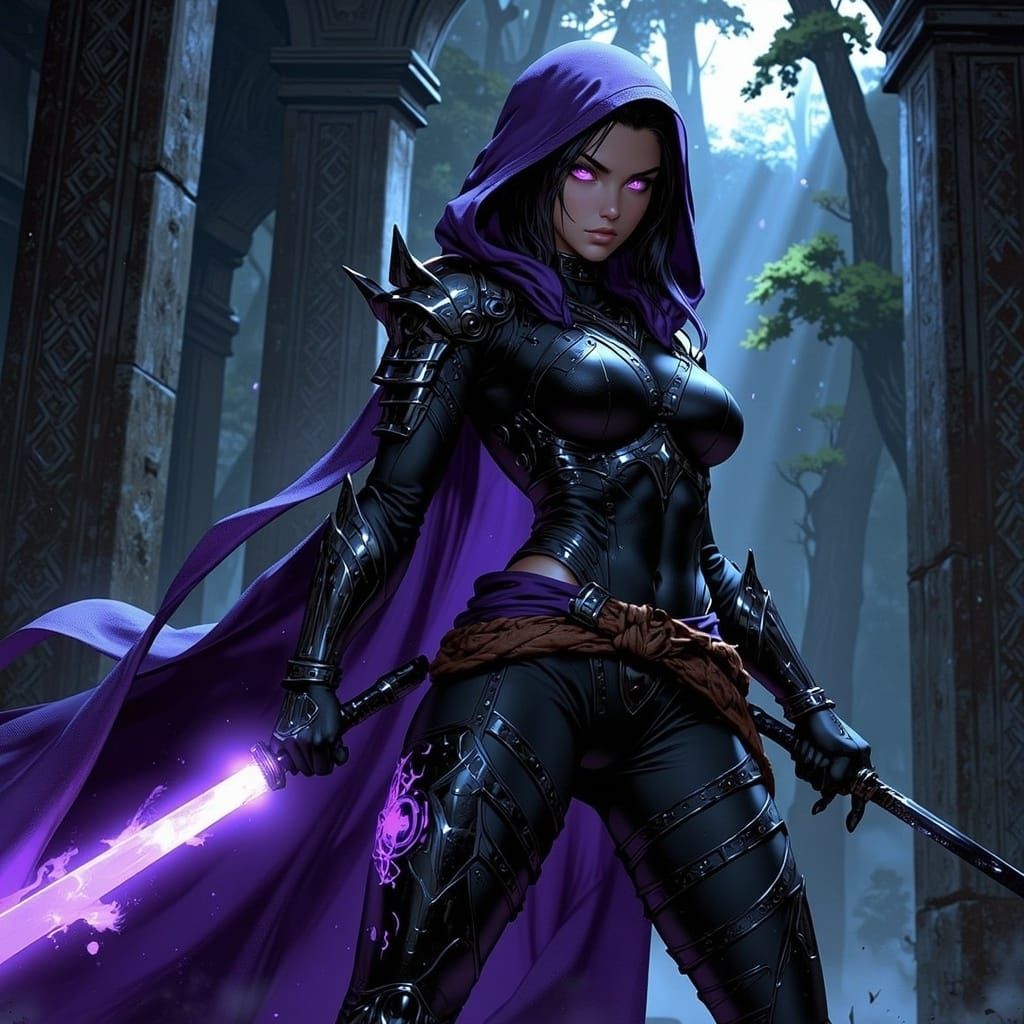 Shadow Assassin Ready to Strike: Anime Dark Fantasy Art