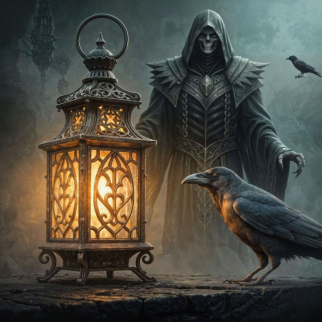 Gothic Lantern Illuminates a Dark Fantasy Scene
