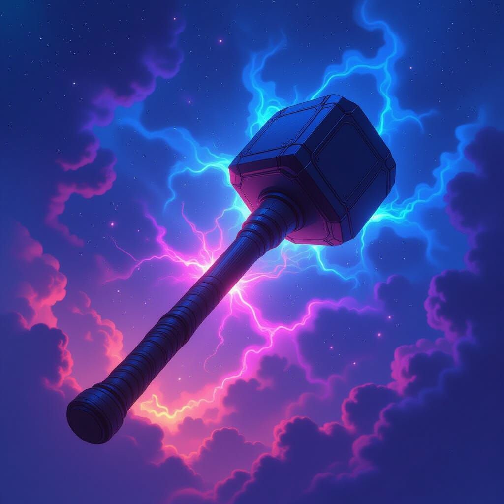 Bioluminescent Hammer in Nebula Sky, Comic Art