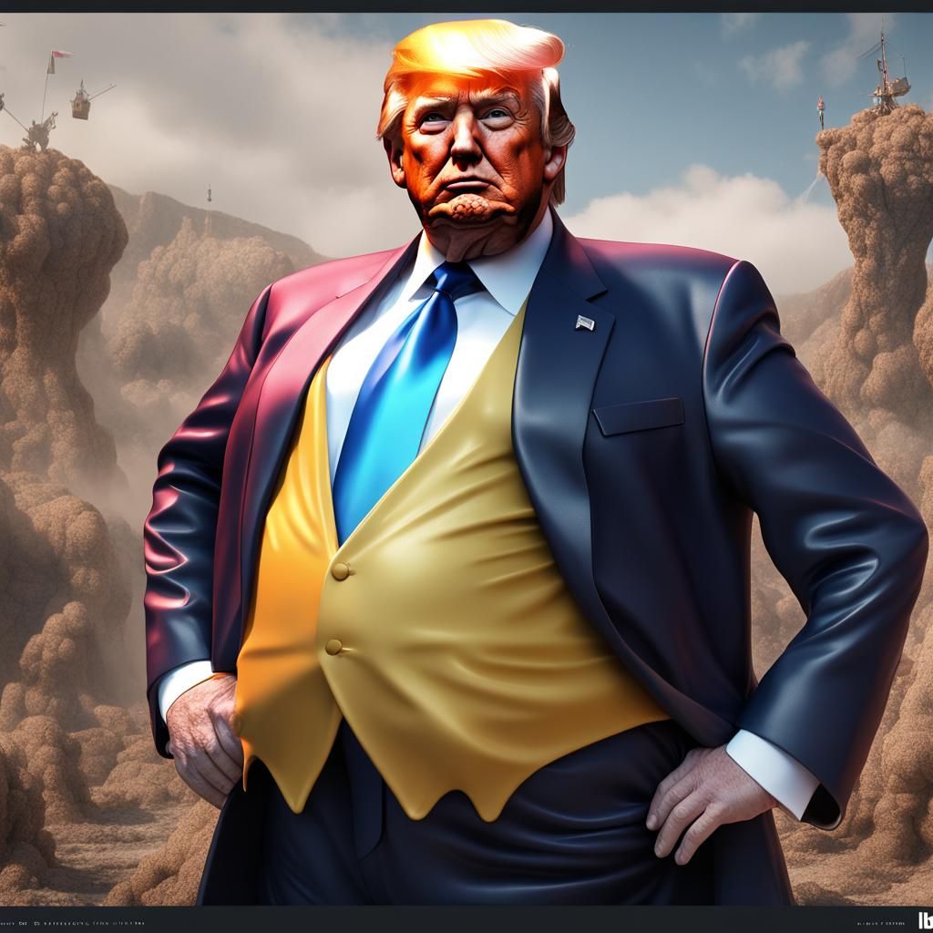 Grotesque Trump Caricature in Detailed Digital Painting