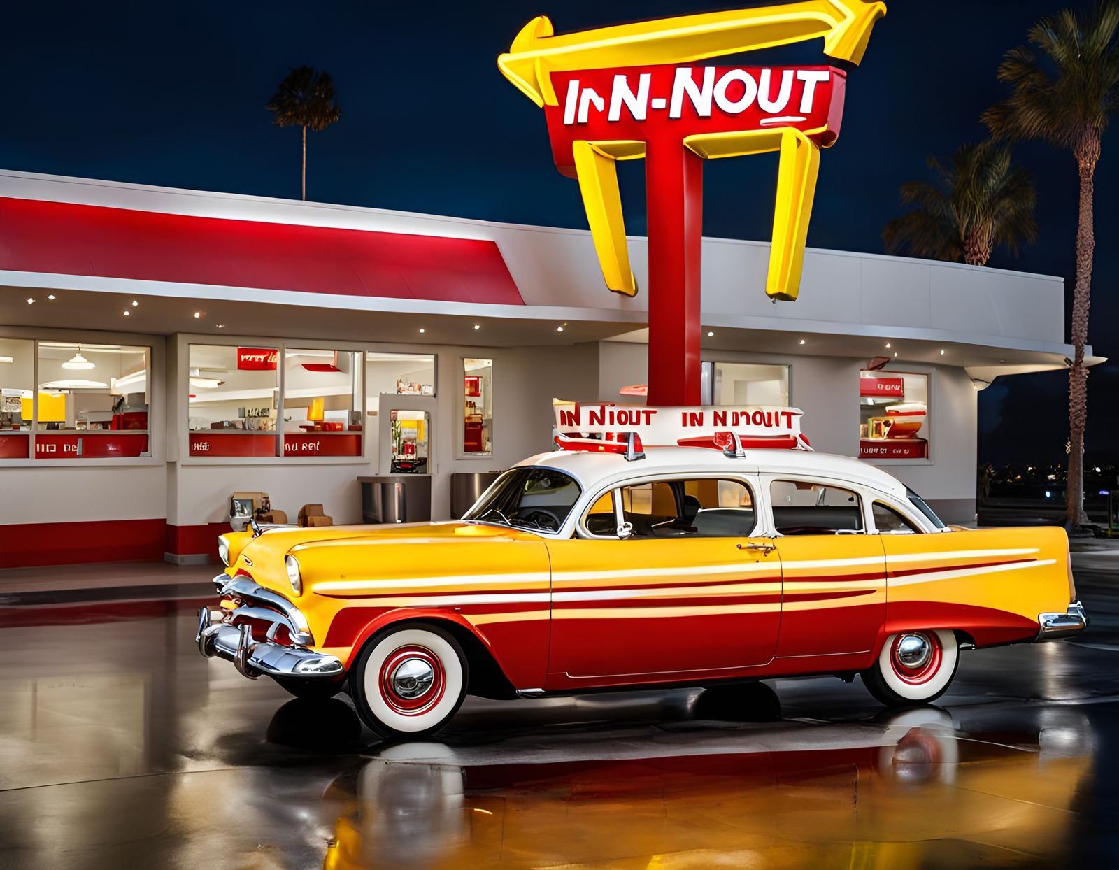 Hyperdetailed In-N-Out Burger in Retro Watercolor Style