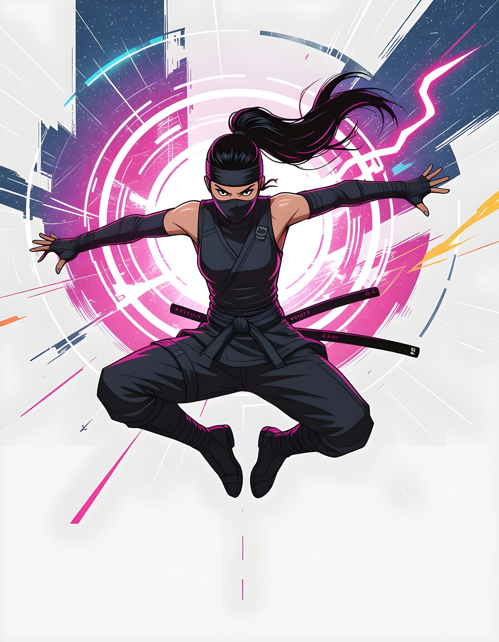 Ninja in a Cyberpunk Abstract Landscape