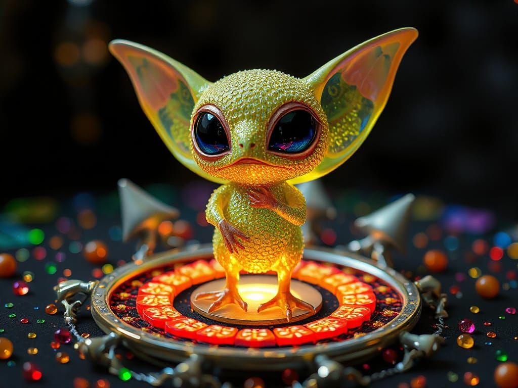 a little fuzzy tweety fartamous alien made of  3D infinite c...