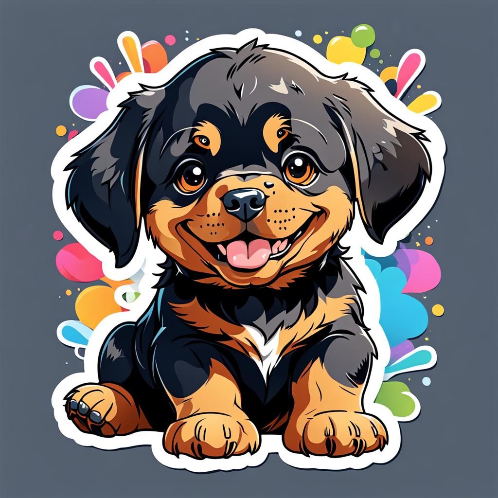 Happy Rottweiler Puppy Cartoon Graphic in Digital Art