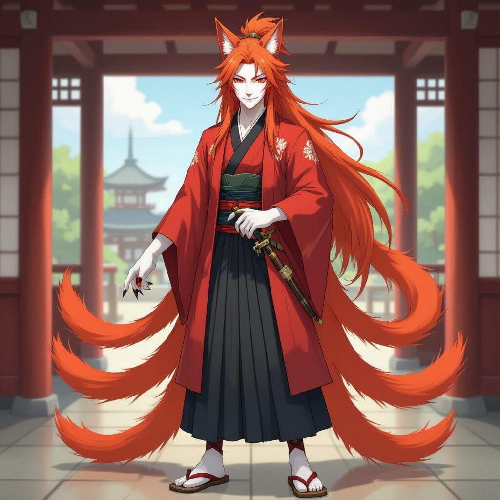 Attractive Male Kitsune in Japanese Palace