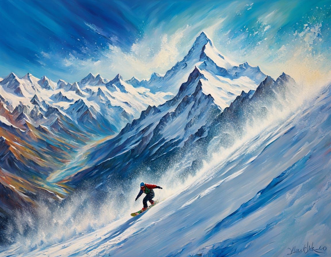 Snowboarder in Swiss Alps Panorama