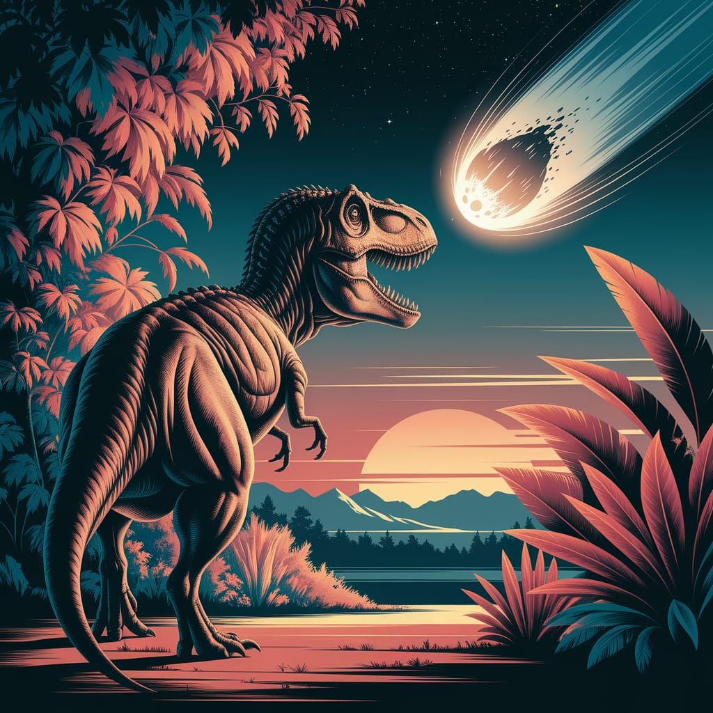 T-Rex Turns Towards Asteroid: Botanical Illustration