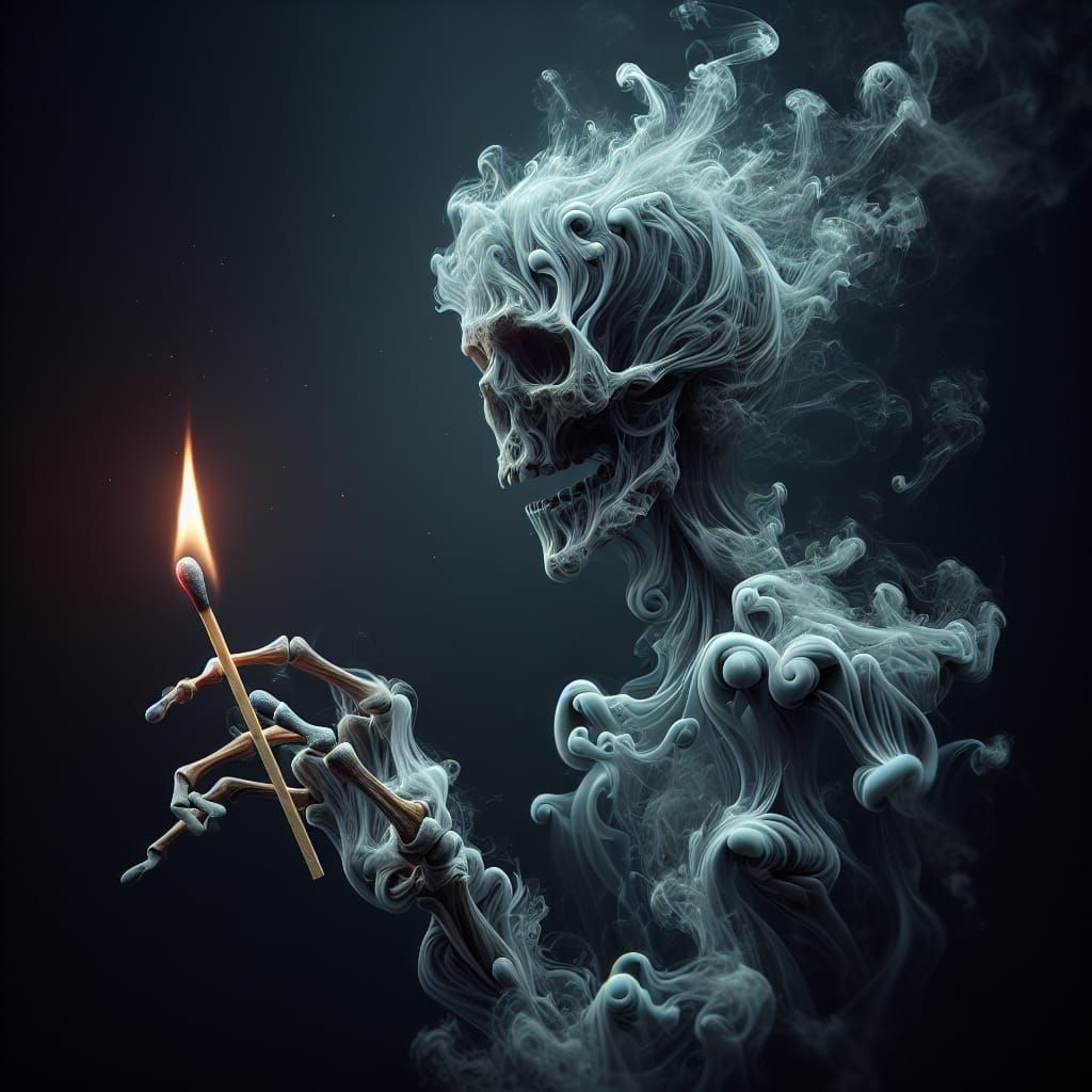 Ethereal Smoke Skull Rising from Matchstick