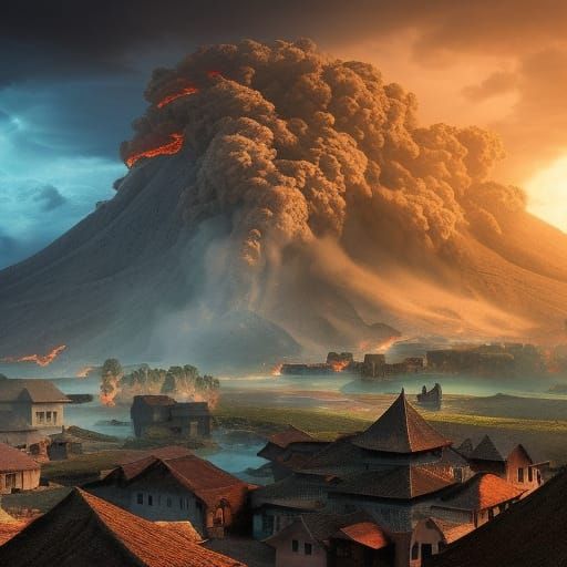 Volcanic Village: Epic Digital Matte Painting