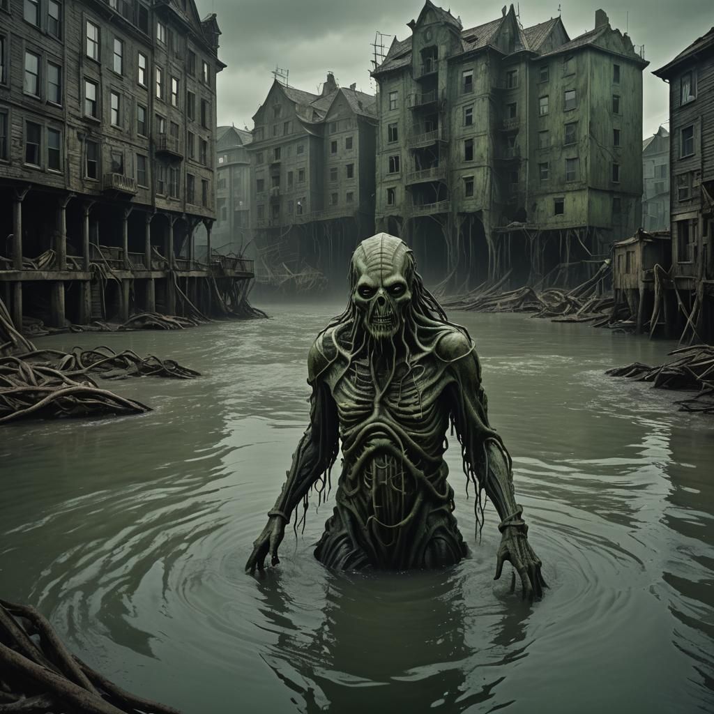 Grotesque Figure Emerges from Innsmouth Waters