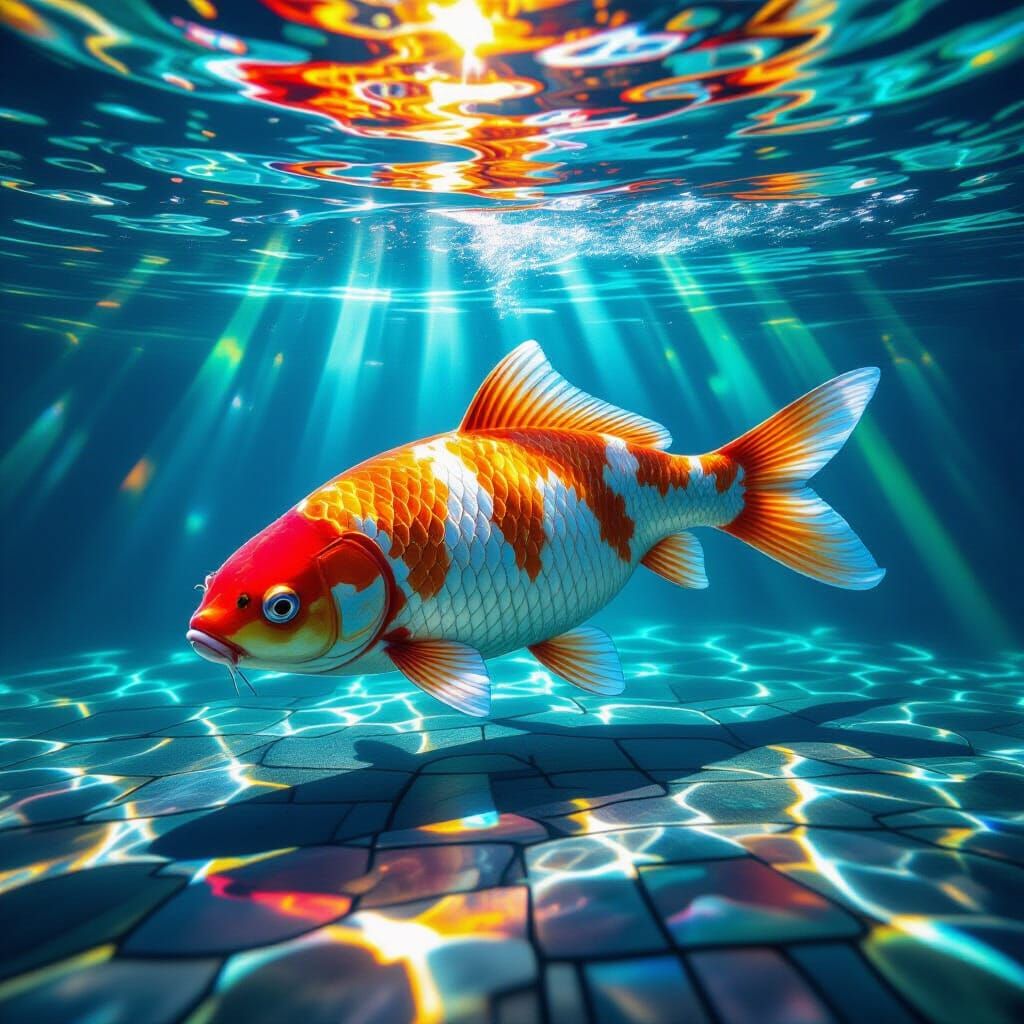 Koi Fish Swim Through Stained Glass Water