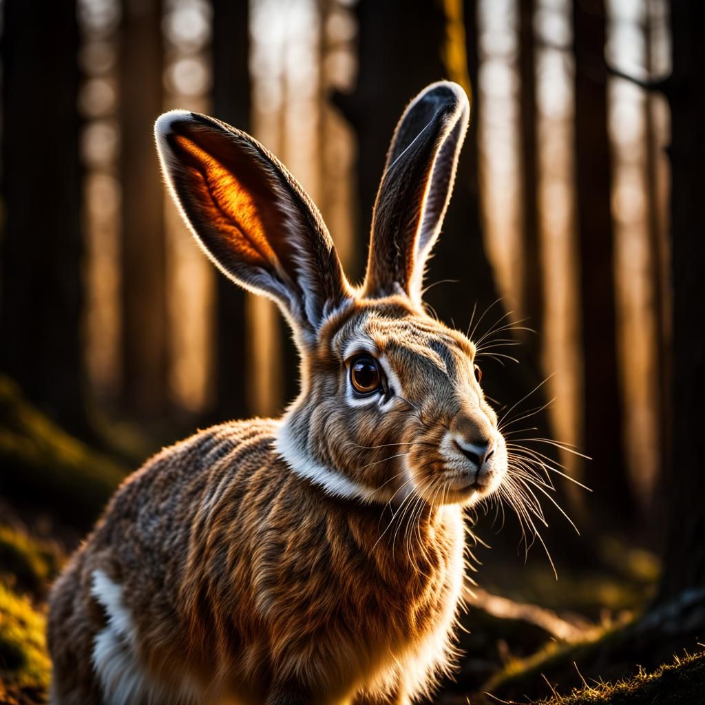 Eerie Skeletal Hare Portrait in Golden Hour