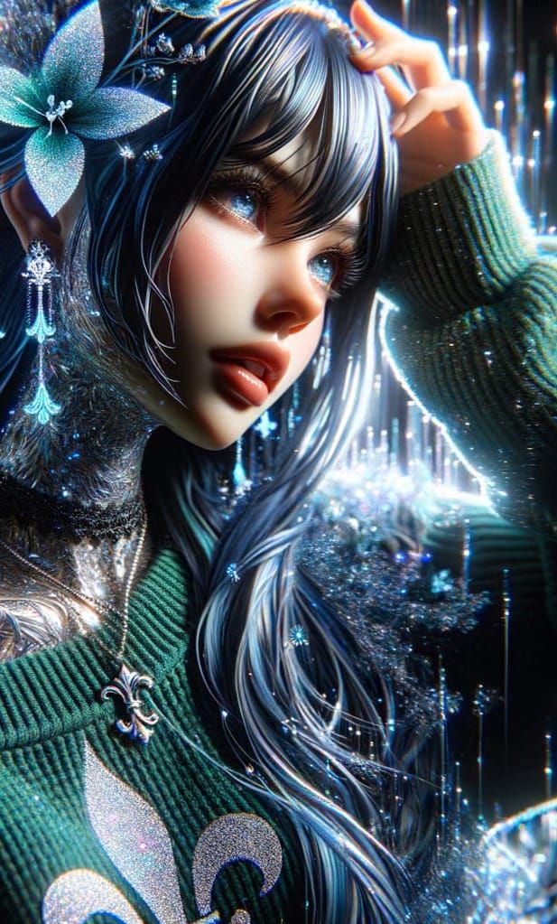 Hyperrealistic Emo Girl with Fleur de Lis Blooms