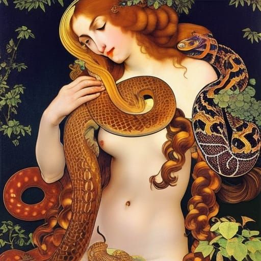 Woman with Snake in Renaissance Art Nouveau Style