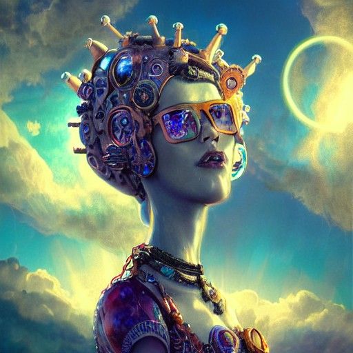 Fossil Queen: Holographic Astral Steampunk Illustration