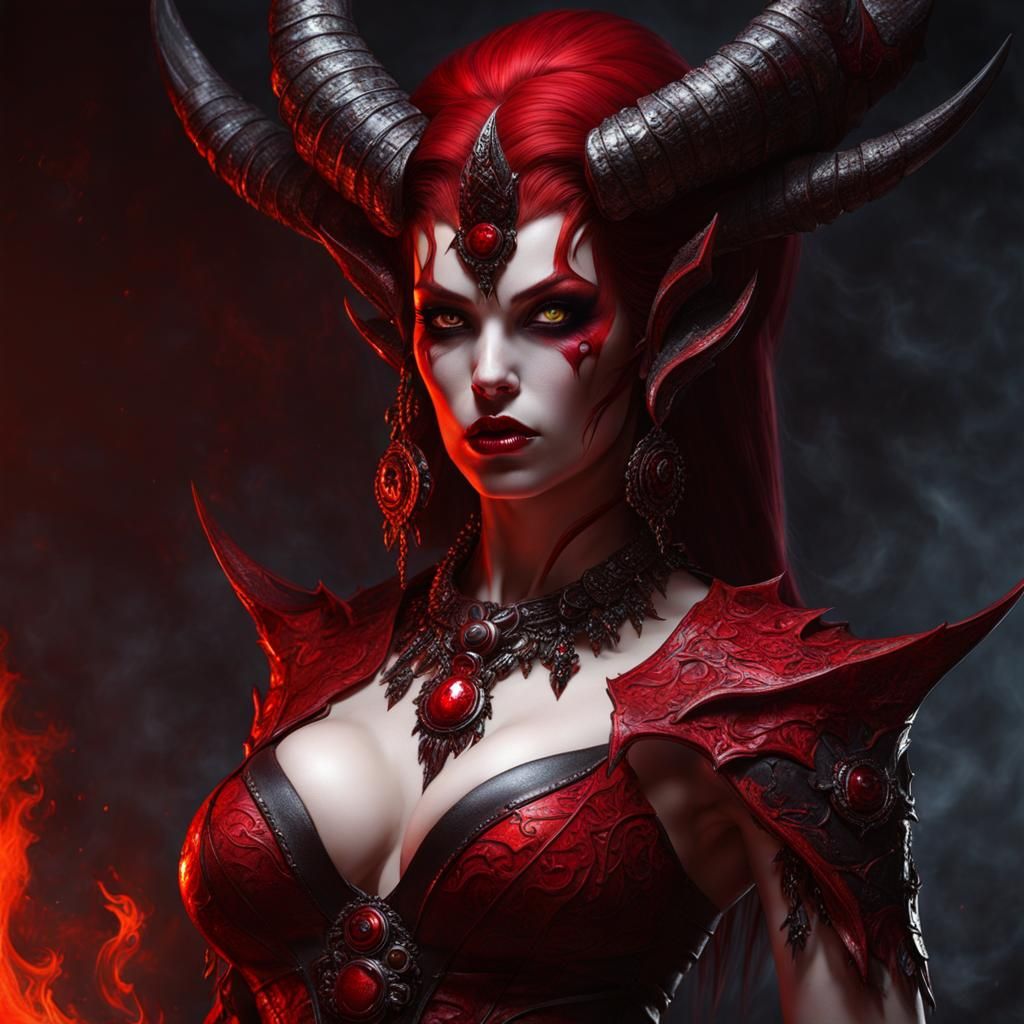 Stunning Red-Skinned Female Demon Art