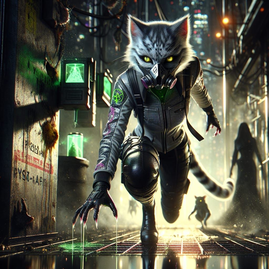 Feline Vigilante Transformed by Virus in Dystopian City