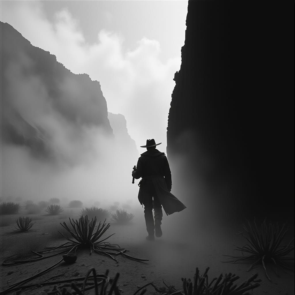 Spectral Gunslinger in Haunted Desert Canyon
