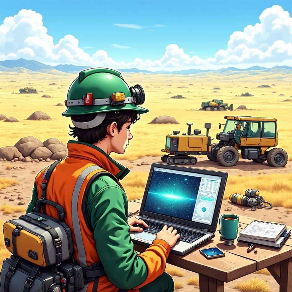 Geologist Analyzing Seismic Data in Anime Style