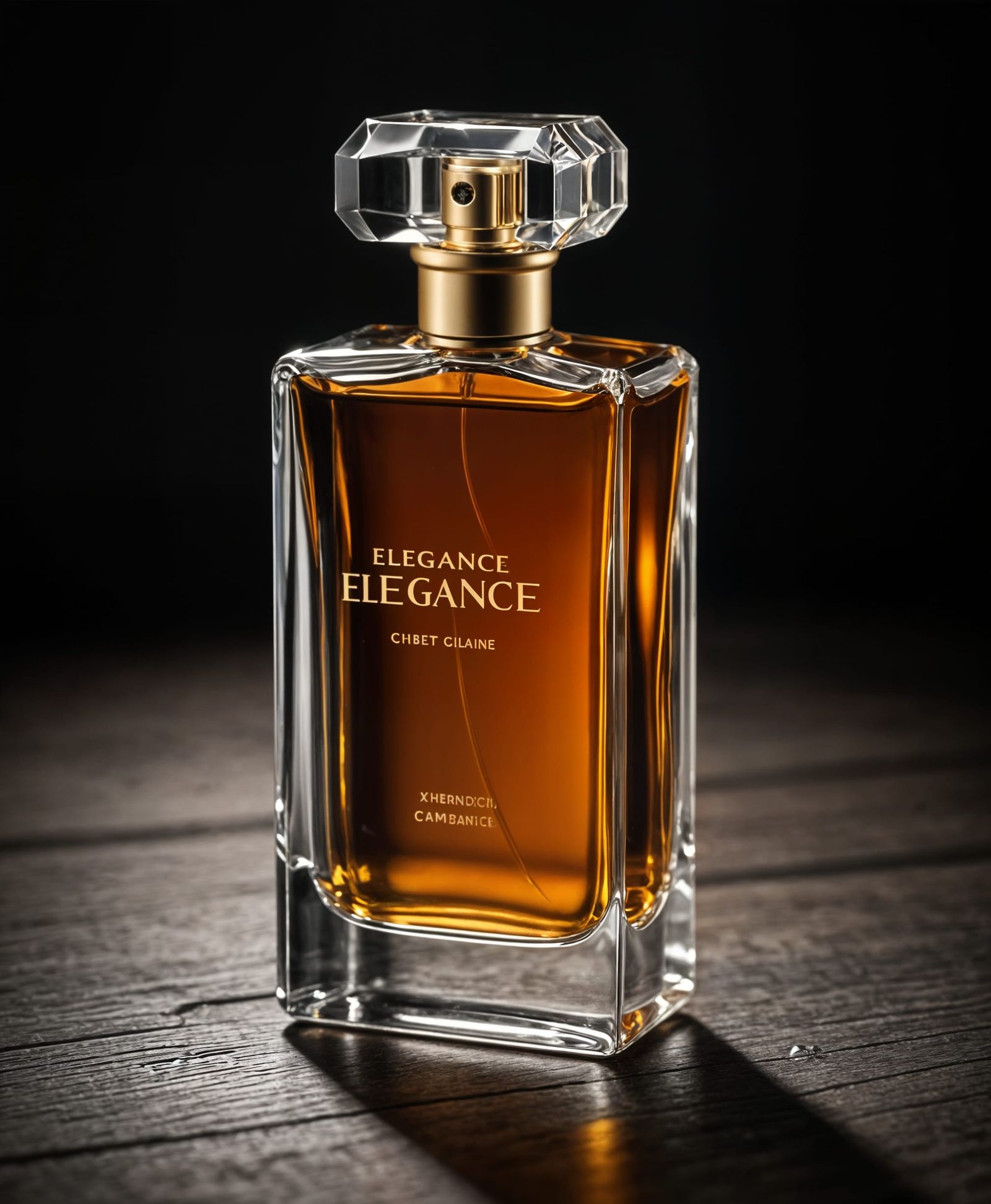 Elegance Perfume on Dark Wood in Soft Focus