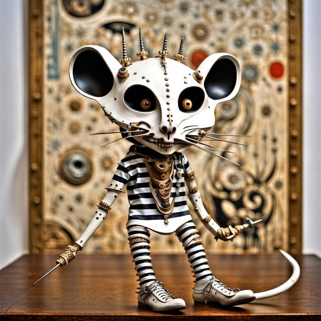 Rat Face Metal Puppet Sculpture in Surreal Style