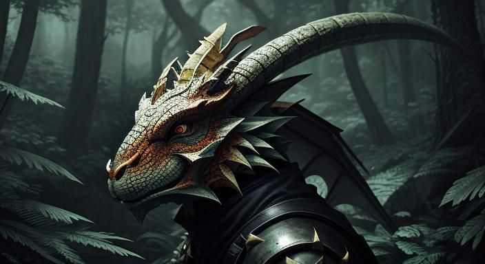 Aesthetic Bunny Mask Dragon in Detailed Forest