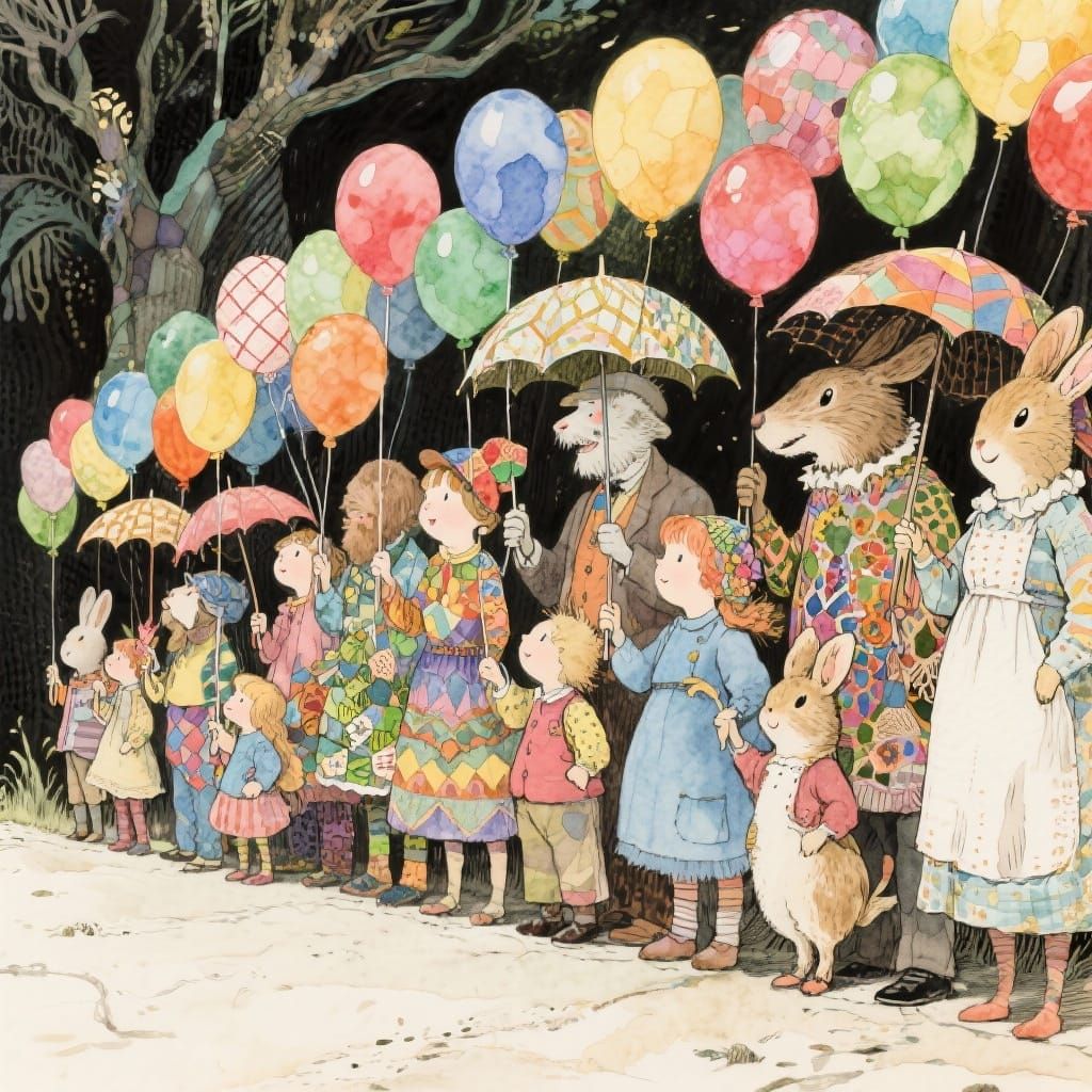 Whimsical Family Awaits Parade in Golden Age Style