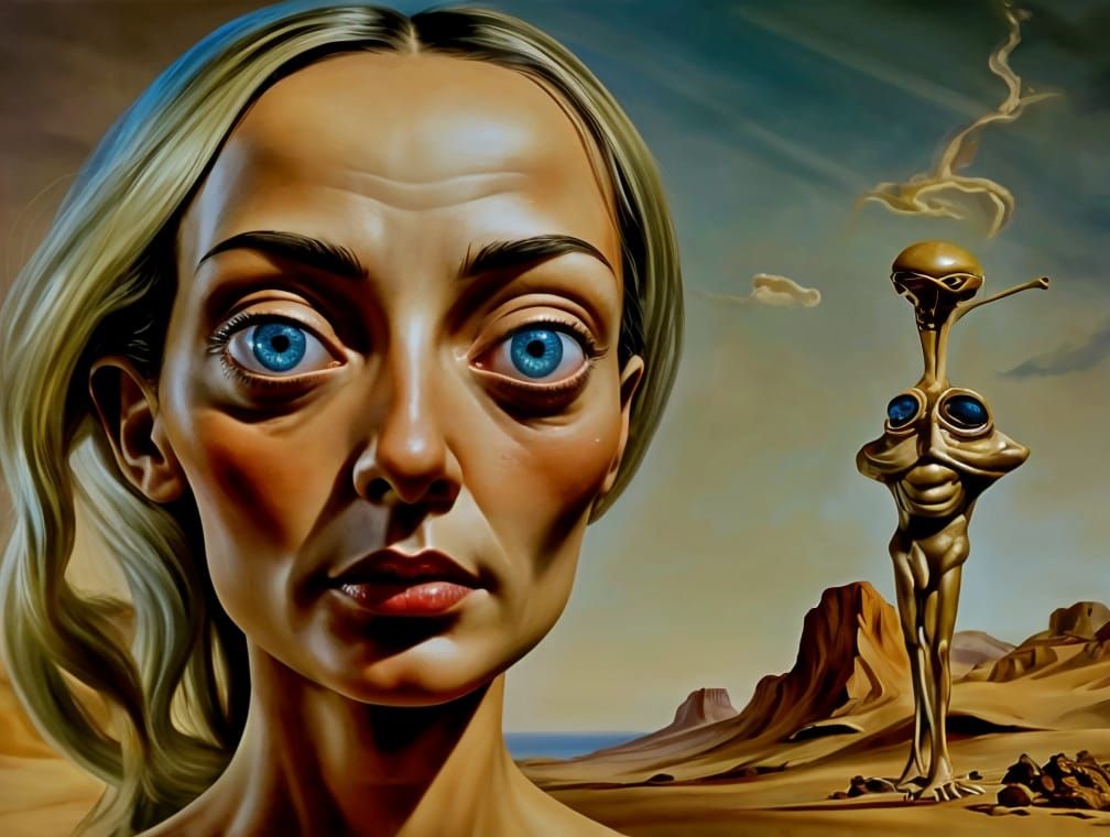 Surreal Encounter: Human and Alien in a Dreamscape