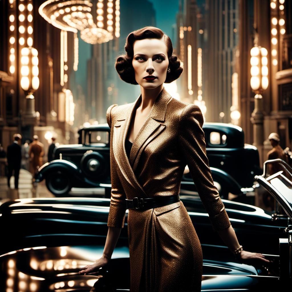 Futuristic Vintage Model in Art Deco City