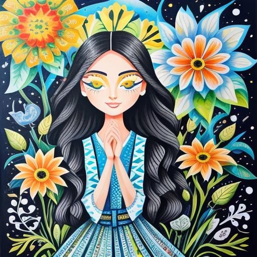 Vibrant Gouache Painting: Embodiment of Beauty