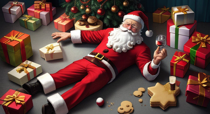 Christmassy Santa Snoozes Under the Tree