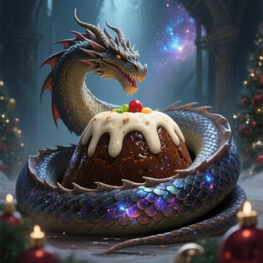 Ancient Dragon Coiled Around Cosmic Christmas Pudding