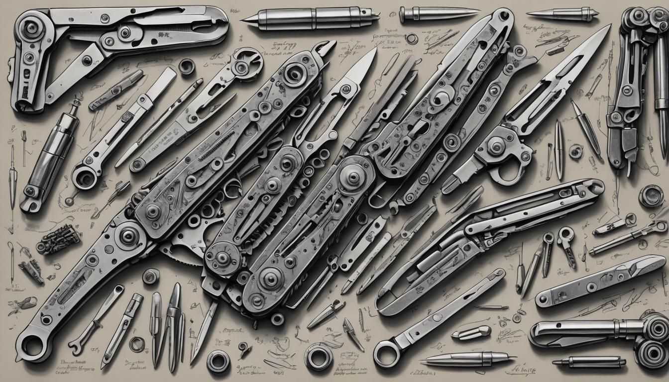 Exploded Swiss Army Knife: Detailed Charcoal Blueprint
