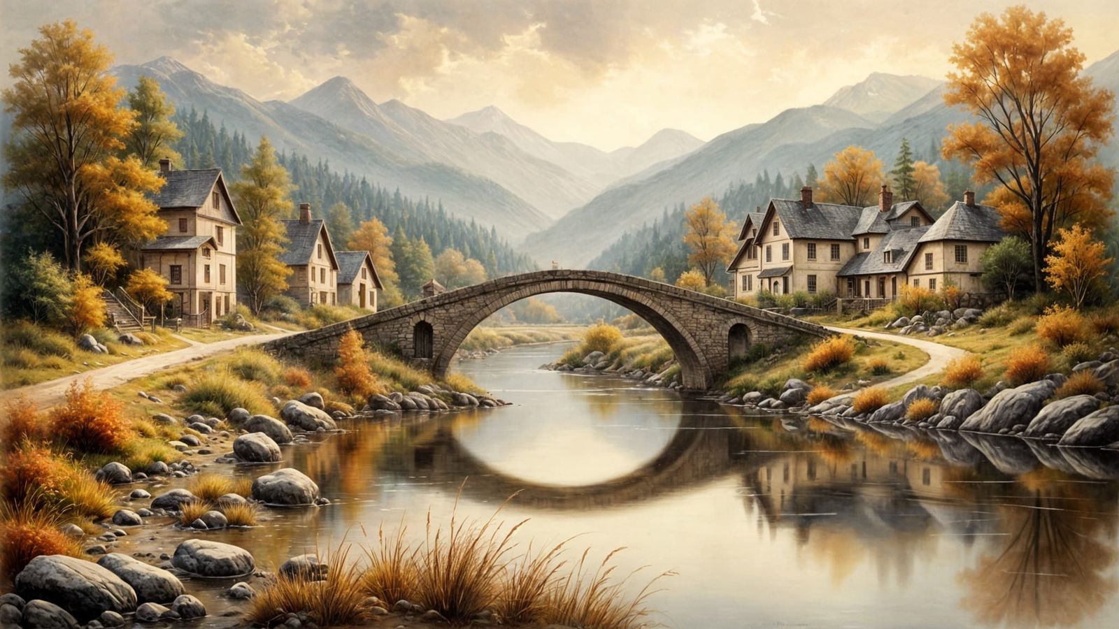 Quaint Mountain Town by Sunset