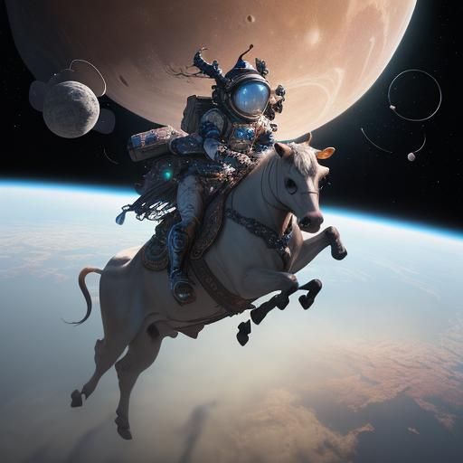 Fantastical Space Cow Leaps Over the Moon