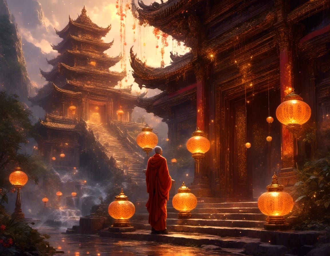 Moebius Style Monk at Snow Temple Entrance