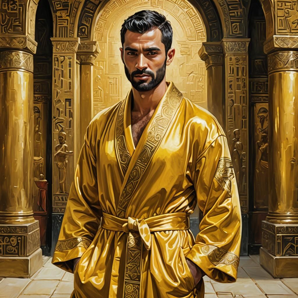 Egyptian Man in Golden Robe, Impressionist Oil Painting
