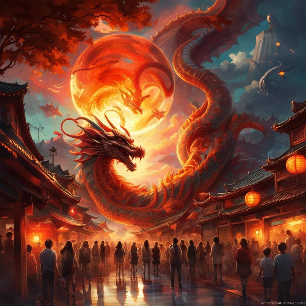 Japanese Dragon Festival with Alien Architecture