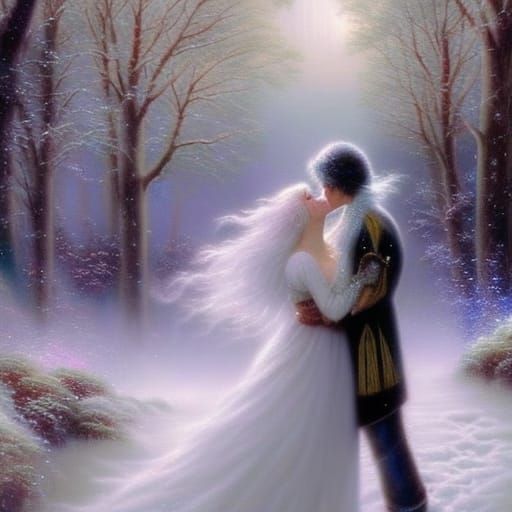 Ethereal Winter Kiss: A Fantasy Scene