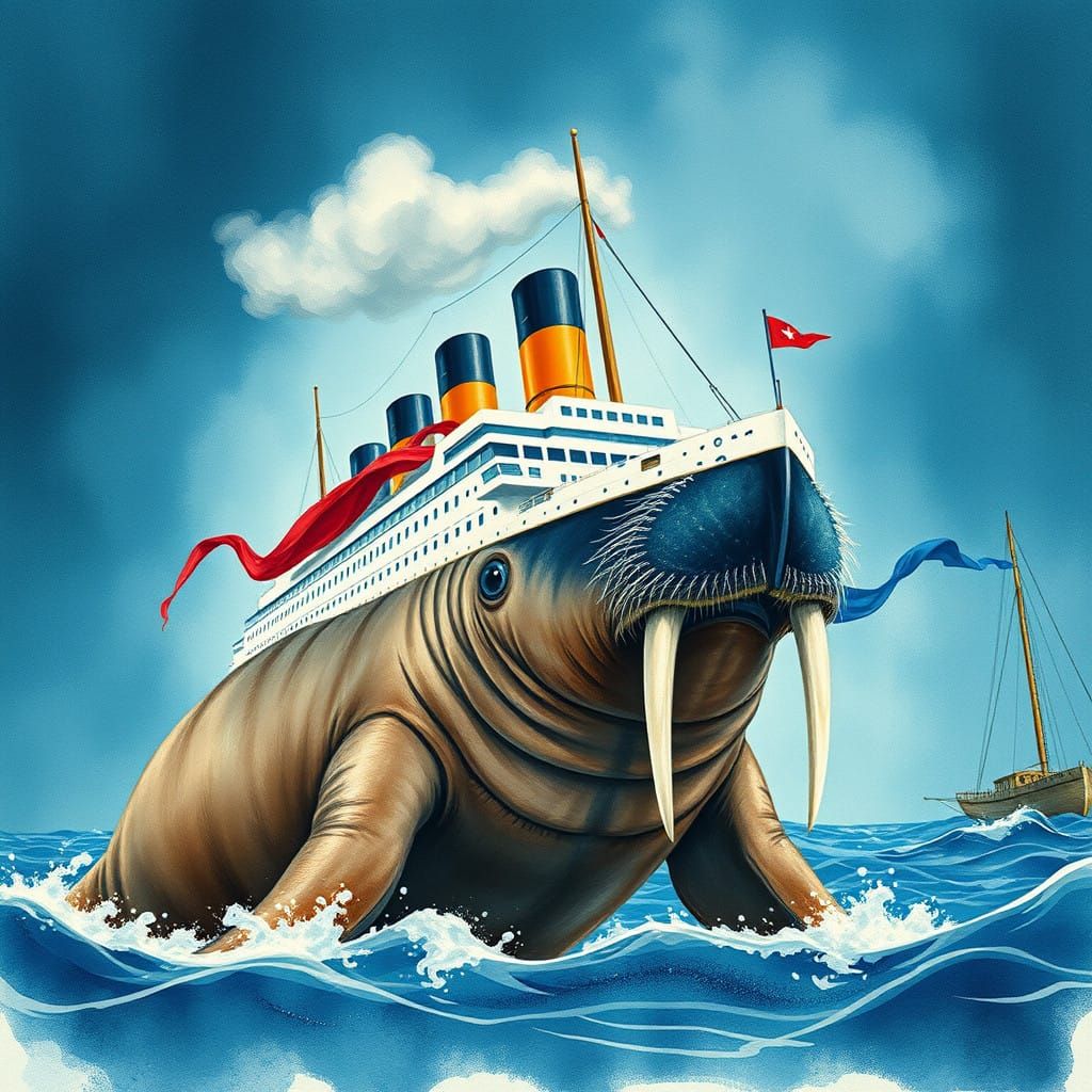Epic Watercolour Superhero Walrus Salvages Titanic in Safe H...