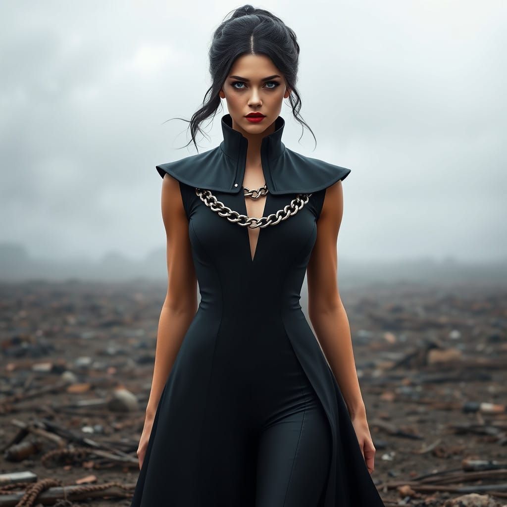Majestic Warrior in Bespoke Black Gown with Chain Armor