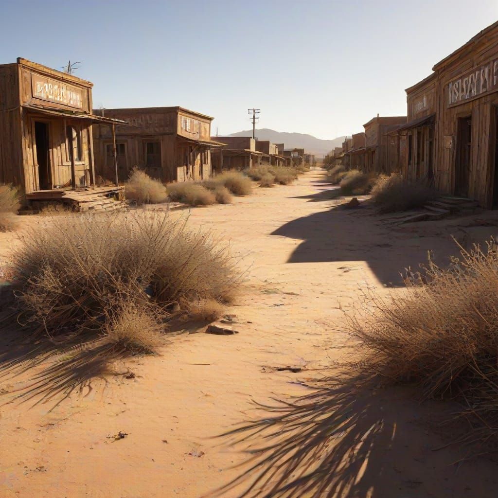 Abandoned Desert Town Painting in Golden Hour Light