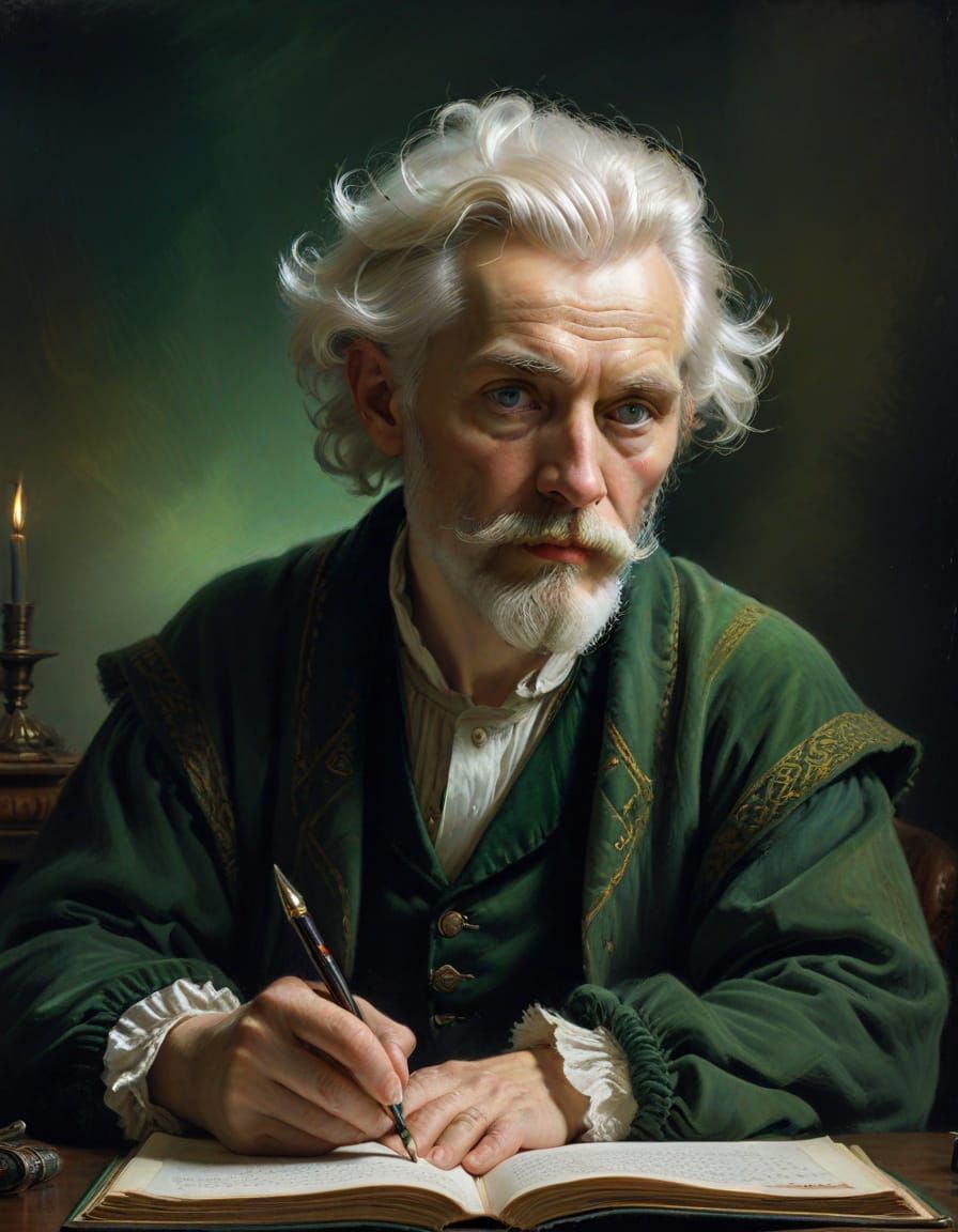 Man Reading Book in Rembrandt Style Oil Painting