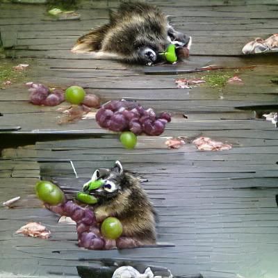 Raccoon Enjoying Grapes: A Digital Still Life