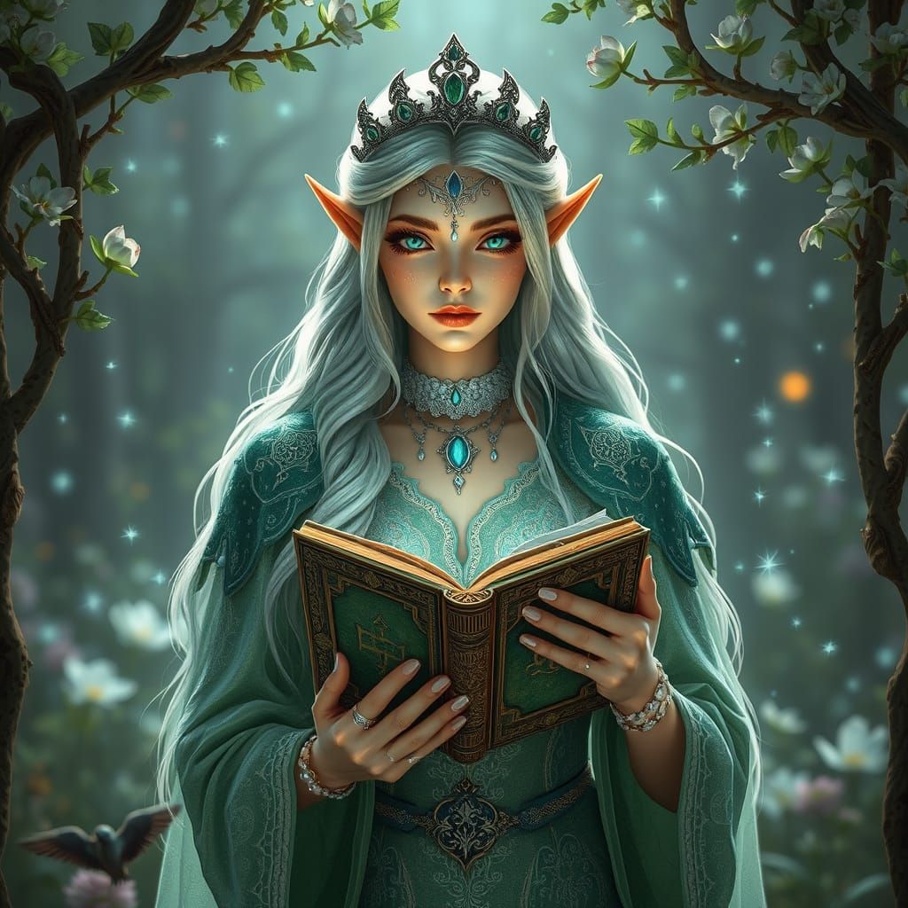 Mystical Elf in an Enchanted Garden, Digital Fantasy Art